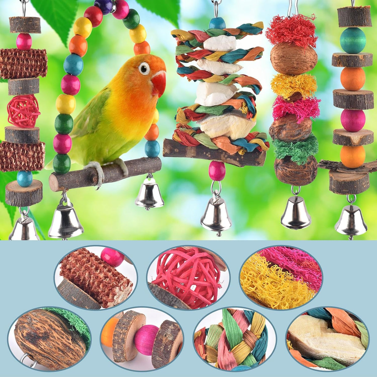 Sturdy natural wood branch perch for parrots with metal mounting hardware