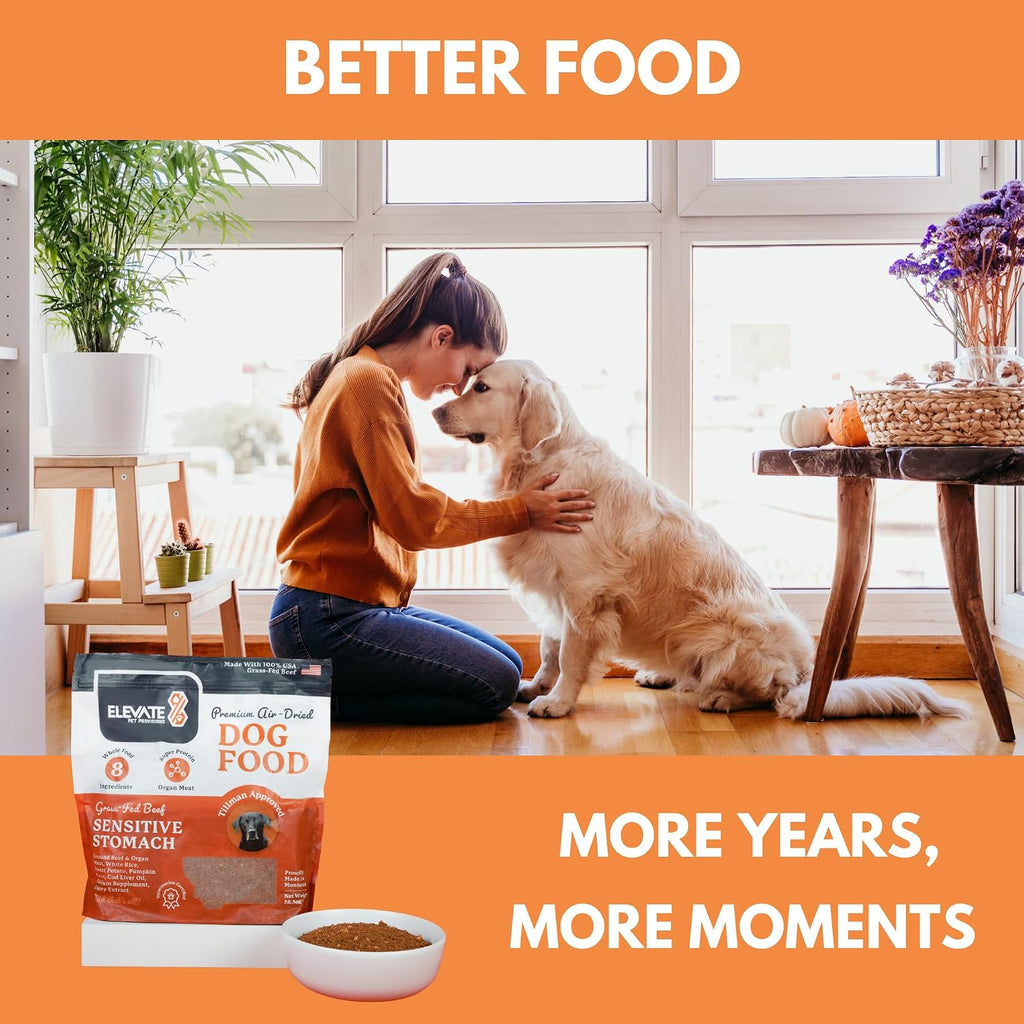 Front view of sensitive stomach grass fed beef dog food