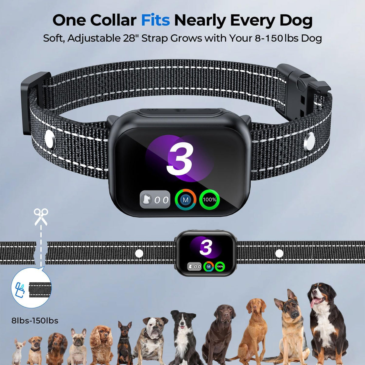RPZ Bark Collar for Large Medium Small Dogs, Anti Dog Barking Collars Smart 3 Adjustable Sensitivity, Safe 4 Modes Rechargeable IP67 Waterproof, Black - Image 9