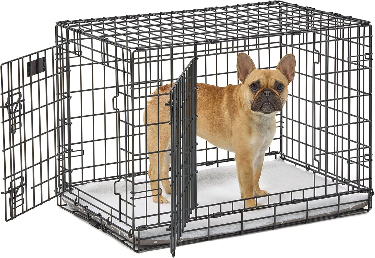 Soft non-slip dog crate tray cover installed inside a metal wire cage