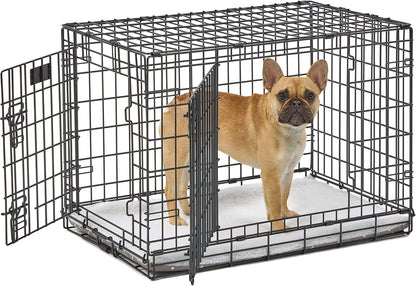 Soft non-slip dog crate tray cover installed inside a metal wire cage