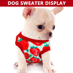 Red cotton blend extra small dog winter apparel back view with bow
