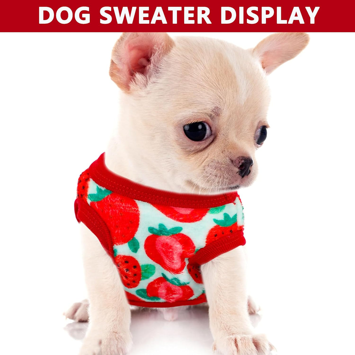 Red cotton blend extra small dog winter apparel back view with bow