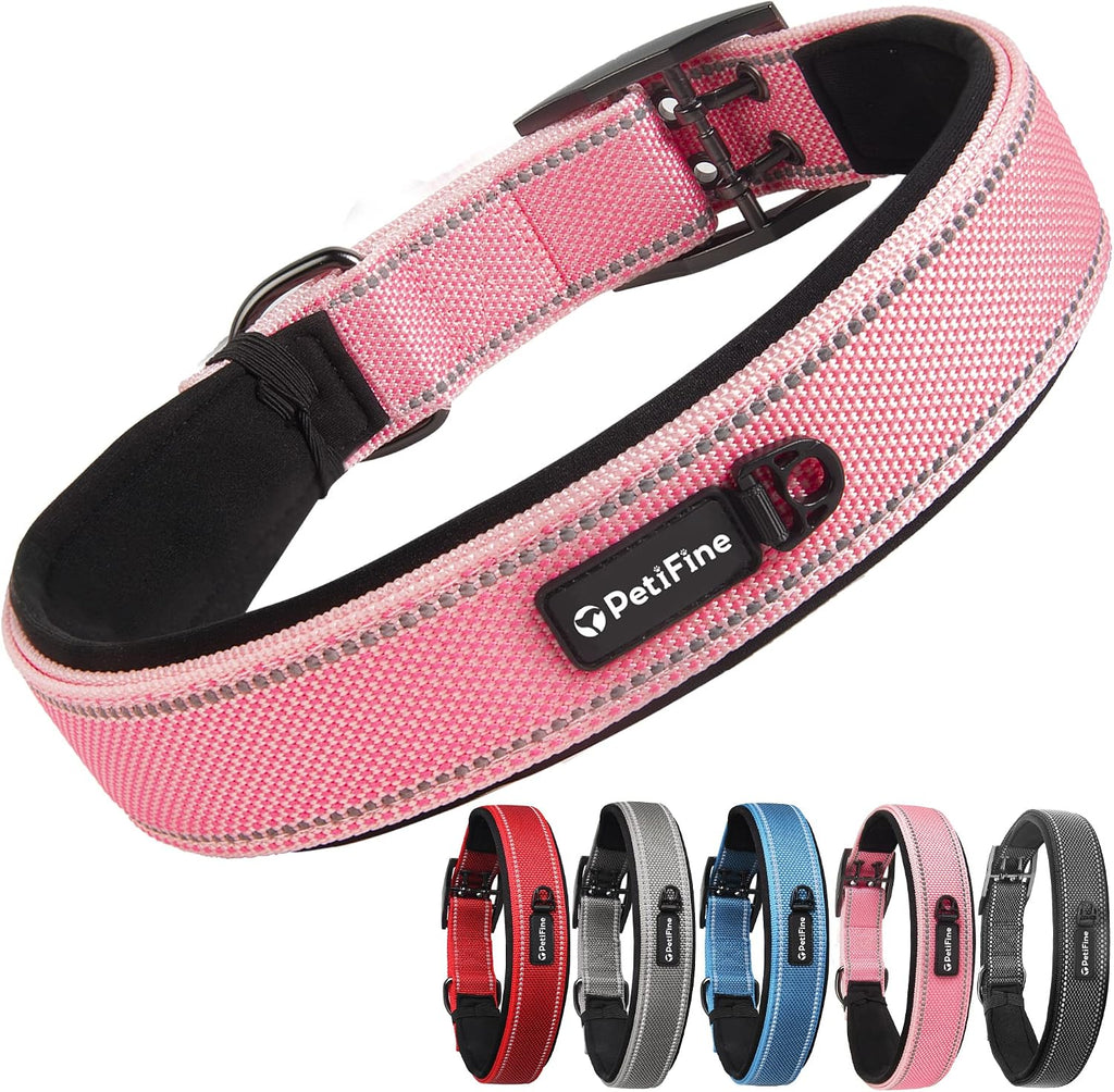 PetiFine Dog Collars for Medium Dogs, Neoprene Padded and Adjustable, Reflective Wide Heavy Duty Pet Collars with Durable Metal Belt Buckle for Walking, Red, M - Image 14