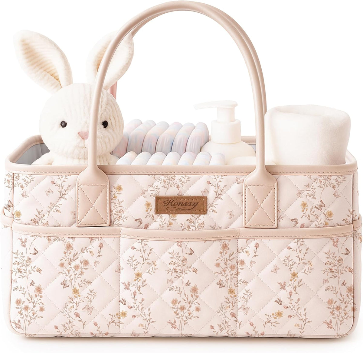Konssy floral quilted diaper caddy organizer front view