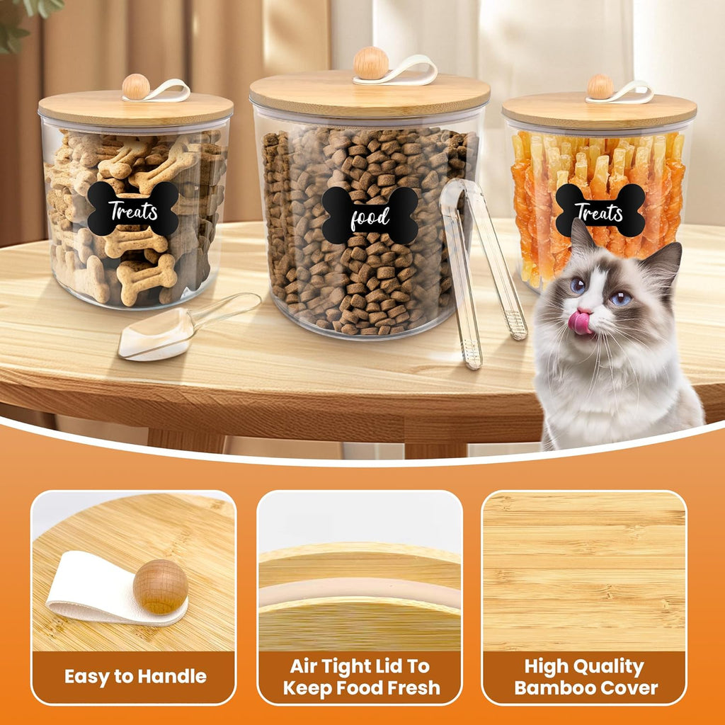 Side view of large and medium airtight kitchen storage jars for pet food
