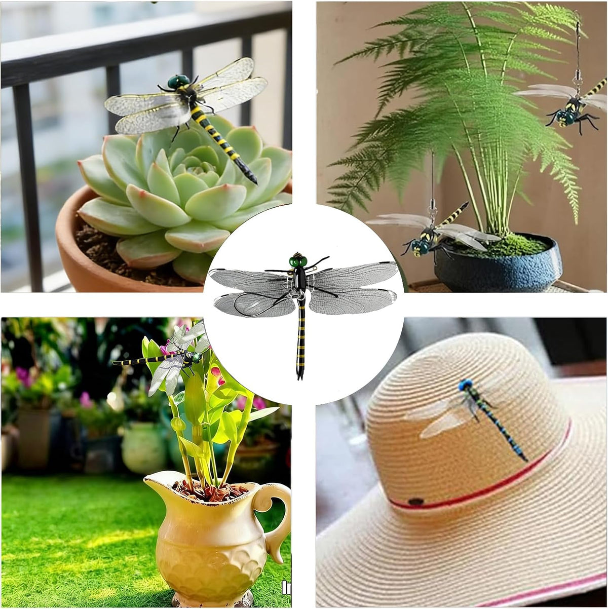 Generic 3D dragonfly fly scare decoy attached to a backpack strap for outdoor hiking protection