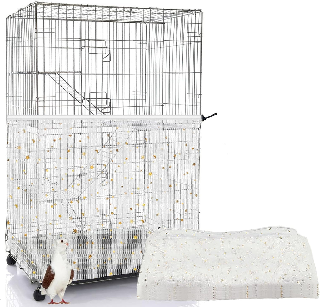 Bird Cage Seed Catcher, 45-90'' Adjustable Bird Cage Cover, Universal Nylon Bird Cage Mesh Net, Bird Cage Skirt Guard Accessories for Parrot Parakeet Macaw Round Square Cage (White) - Image 9