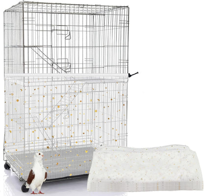 Bird Cage Seed Catcher, 45-90'' Adjustable Bird Cage Cover, Universal Nylon Bird Cage Mesh Net, Bird Cage Skirt Guard Accessories for Parrot Parakeet Macaw Round Square Cage (White) - Image 9