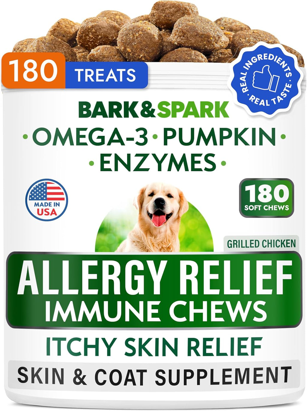 BARK&SPARK Omega 3 for Dogs and Cats-180 Fish Oil Treats for Dogs & Cats Shedding, Skin Allergy, Itch Relief, Hot Spots Treatment-Joint Health-Skin and Coat Supplement-EPA & DHA Fatty Acids-Salmon Oil - Image 9