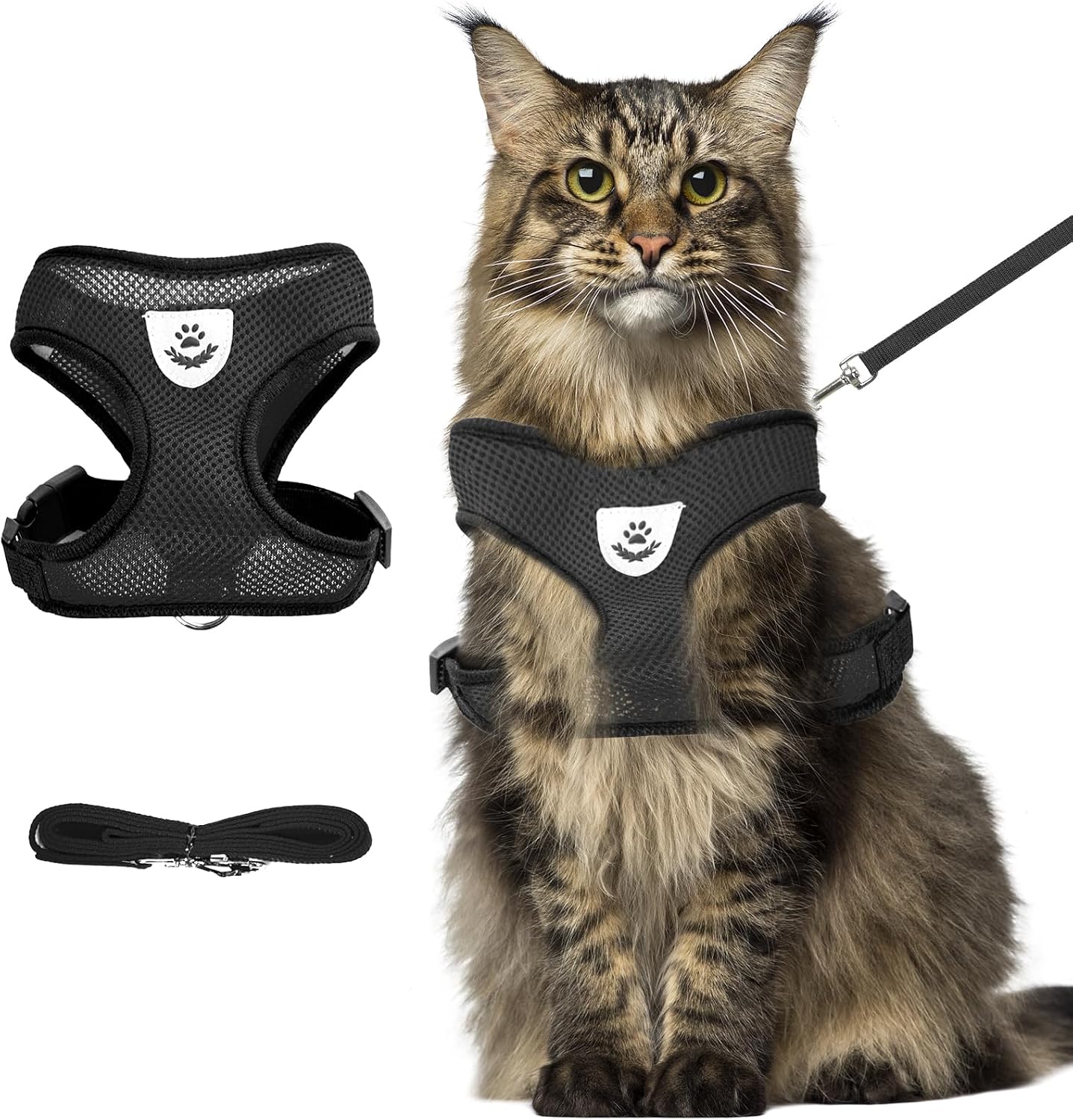 shudyear Summer cat Chest Harness and Leash, Anti-Escape Adjustable Soft mesh cat Leash and Chest Harness Set for All Types of Cats cat Vests (Size S,Black) - Image 11