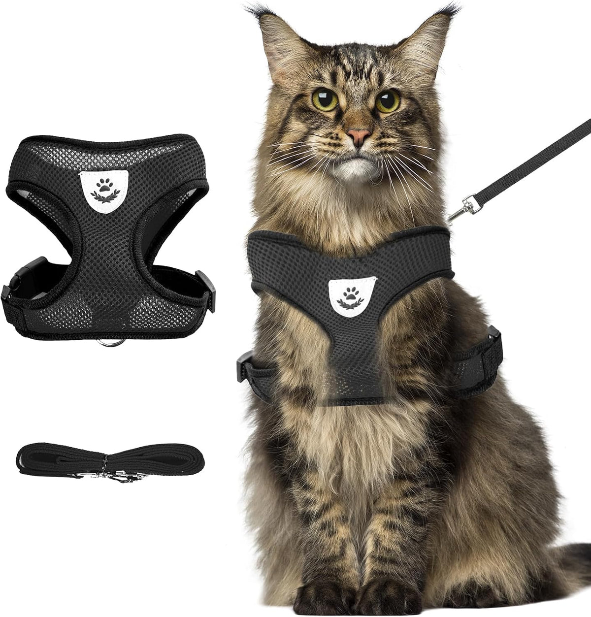 shudyear Summer cat Chest Harness and Leash, Anti-Escape Adjustable Soft mesh cat Leash and Chest Harness Set for All Types of Cats cat Vests (Size S,Black) - Image 11