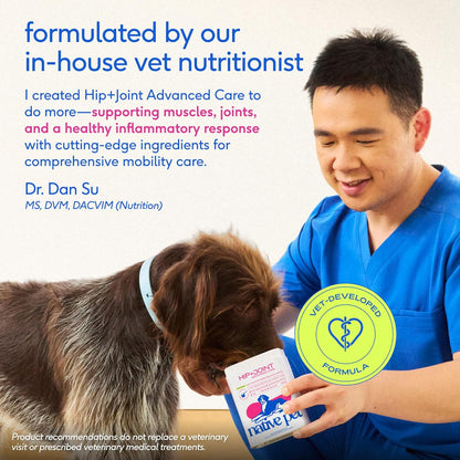 Dog eating food mixed with Native Pet hip and joint powder