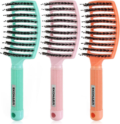Ekonaer 3 pack vented boar bristle hair brush set front view