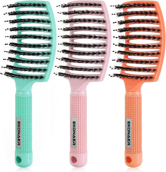 Ekonaer 3 pack vented boar bristle hair brush set front view