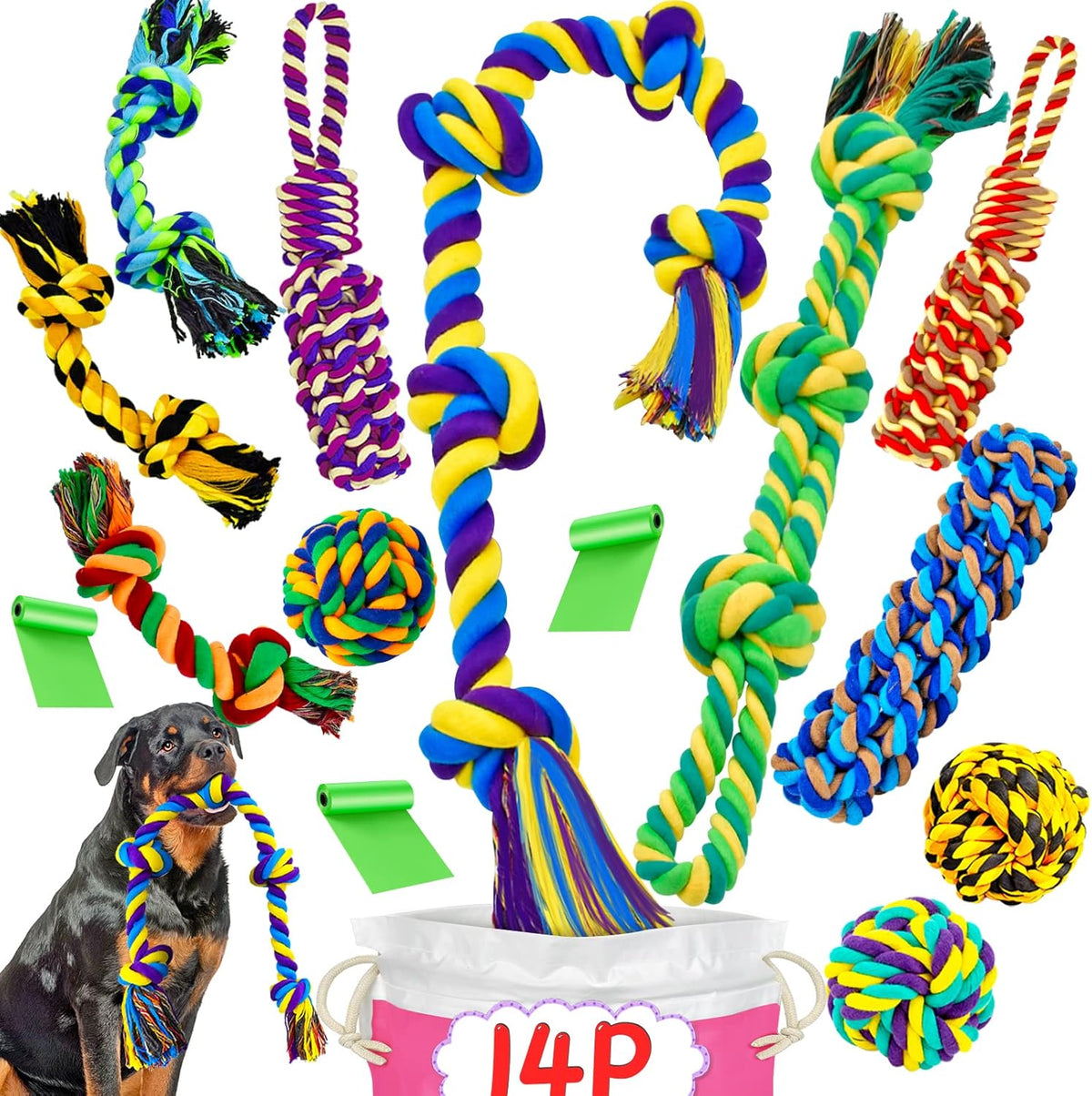 SHARLOVY Large Tough Chew Toys for Aggressive Chewers Large Breed,Heavy Duty Dental Rope Toys Kit for Medium Dogs,5 Knots Indestructible Cotton Puppy Teething Chew Tug Toy Set of 9 - Image 10