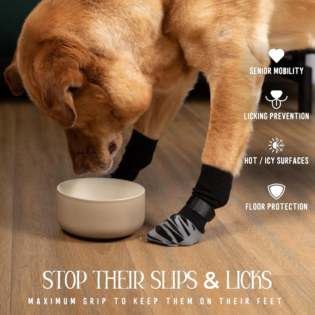 Dok TigerToes dog grip socks showing 360-degree traction