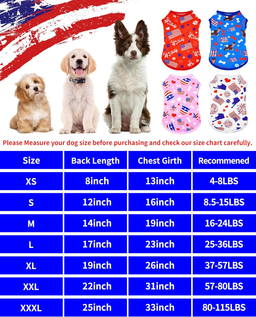 Small dog wearing patriotic American flag vest
