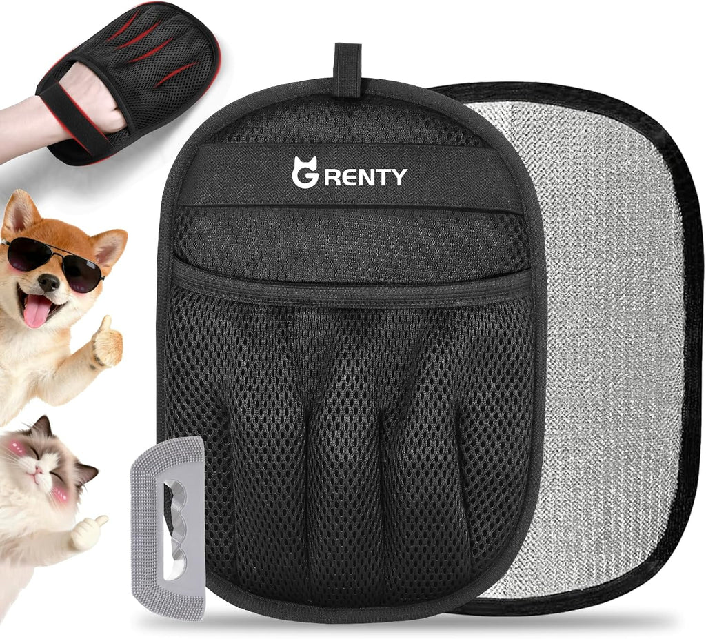 Two-pack pet hair removal mitts side-by-side display