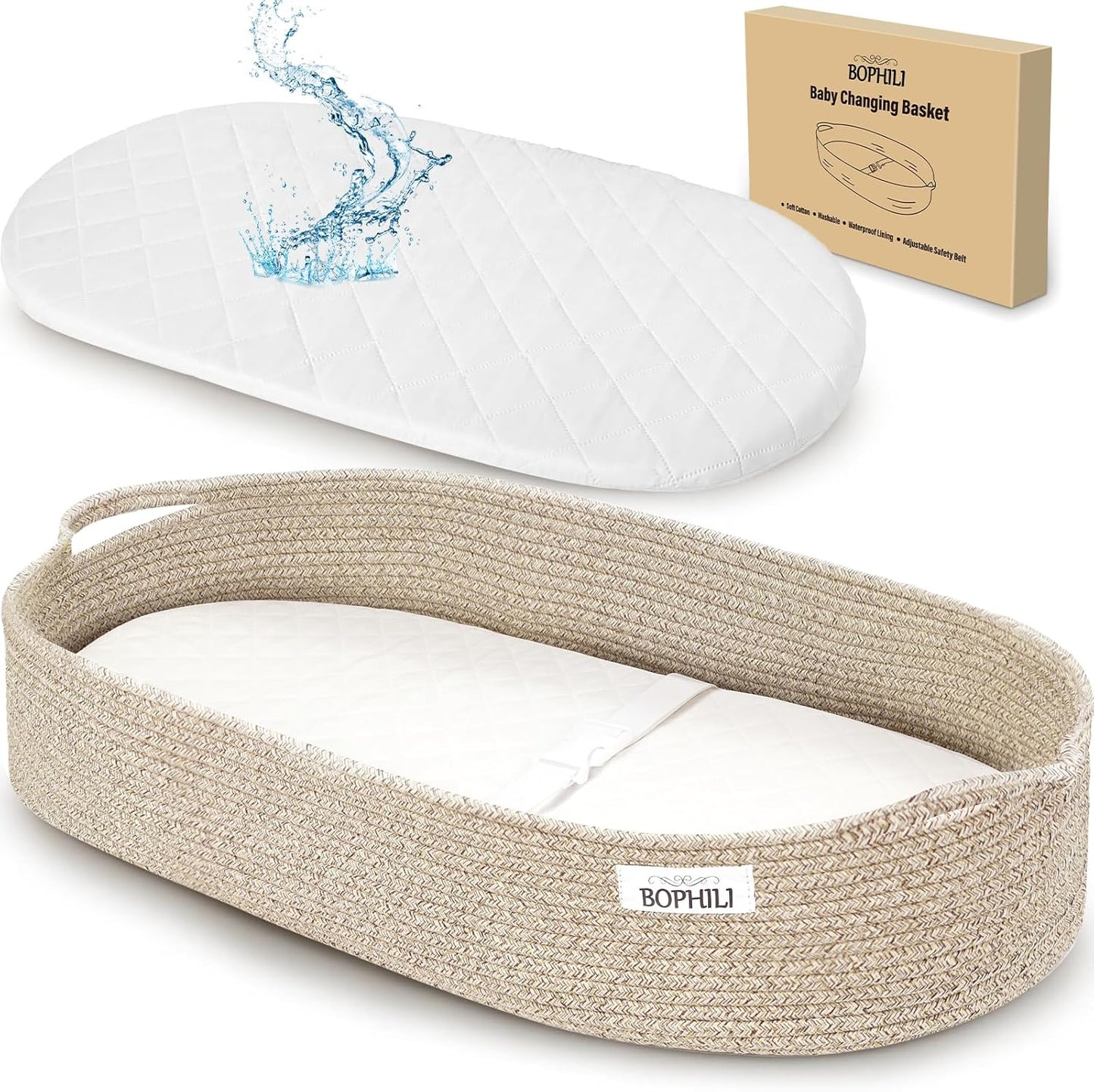 Bophili premium handmade cotton rope baby changing basket front view