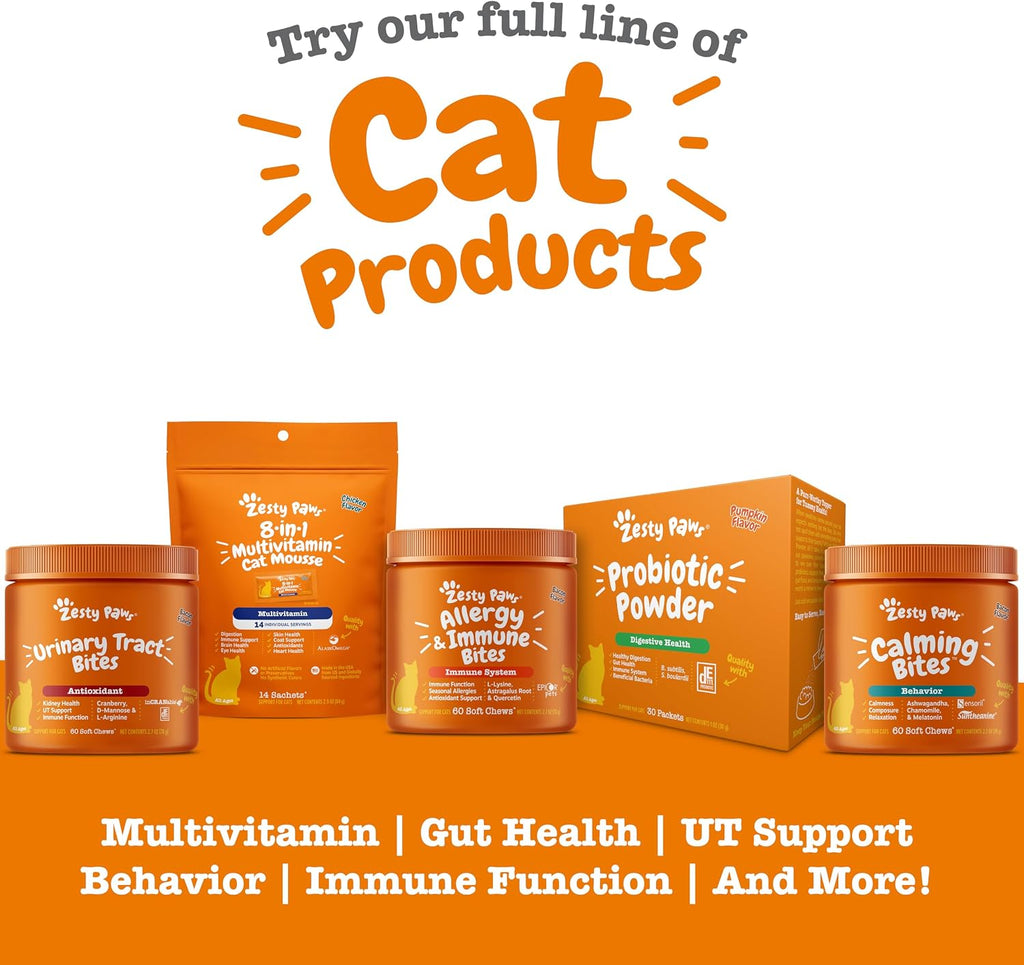 Authentic USA imported Zesty Paws cat vitamins for skin and digestive health
