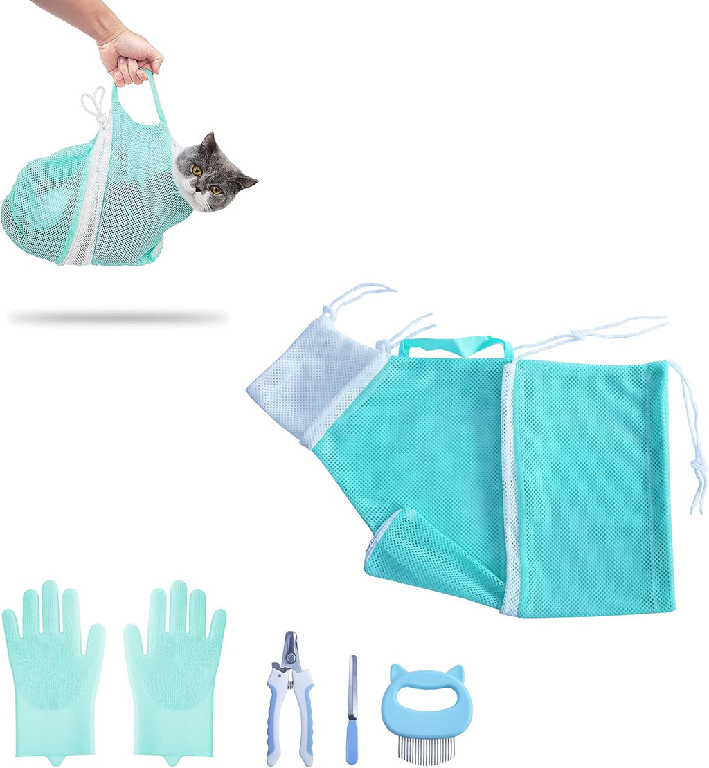 KlerRoem cat shell comb tool lying next to the durable grey mesh bag.
