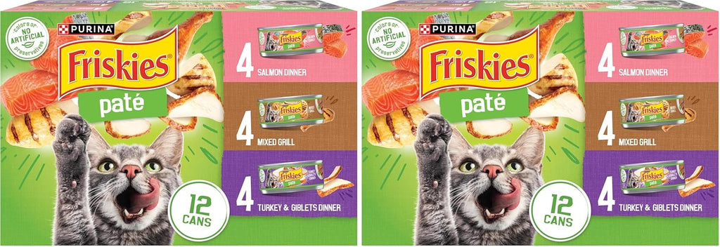 Purina Friskies Wet Cat Food Pate Variety Pack Salmon Dinner, Turkey and Giblets Dinner and Mixed Grill - (2 Packs of 12) 5.5 oz. Cans - Image 11