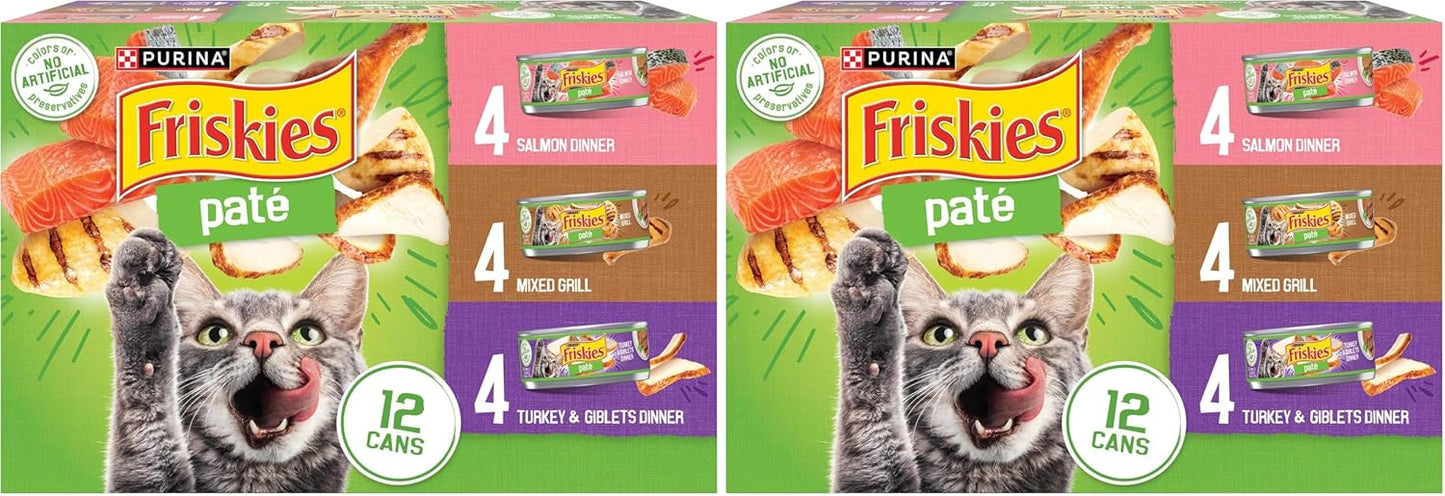 Purina Friskies Wet Cat Food Pate Variety Pack Salmon Dinner, Turkey and Giblets Dinner and Mixed Grill - (2 Packs of 12) 5.5 oz. Cans - Image 11
