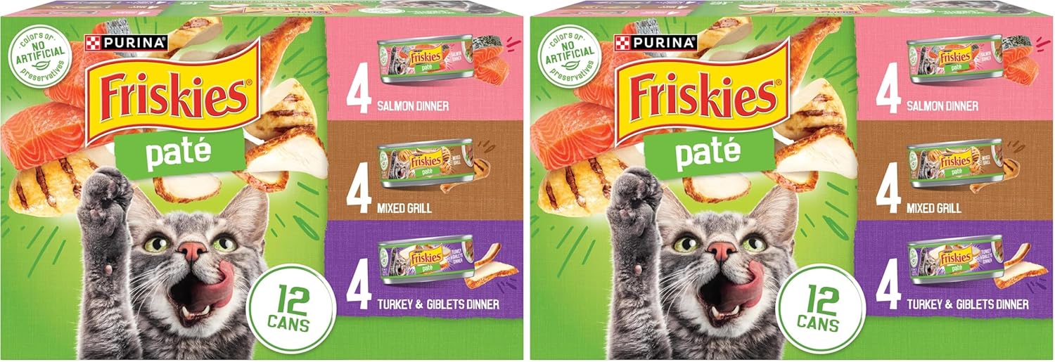 Purina Friskies Wet Cat Food Pate Variety Pack Salmon Dinner, Turkey and Giblets Dinner and Mixed Grill - (2 Packs of 12) 5.5 oz. Cans - Image 11