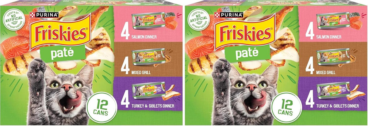 Purina Friskies Wet Cat Food Pate Variety Pack Salmon Dinner, Turkey and Giblets Dinner and Mixed Grill - (2 Packs of 12) 5.5 oz. Cans - Image 11