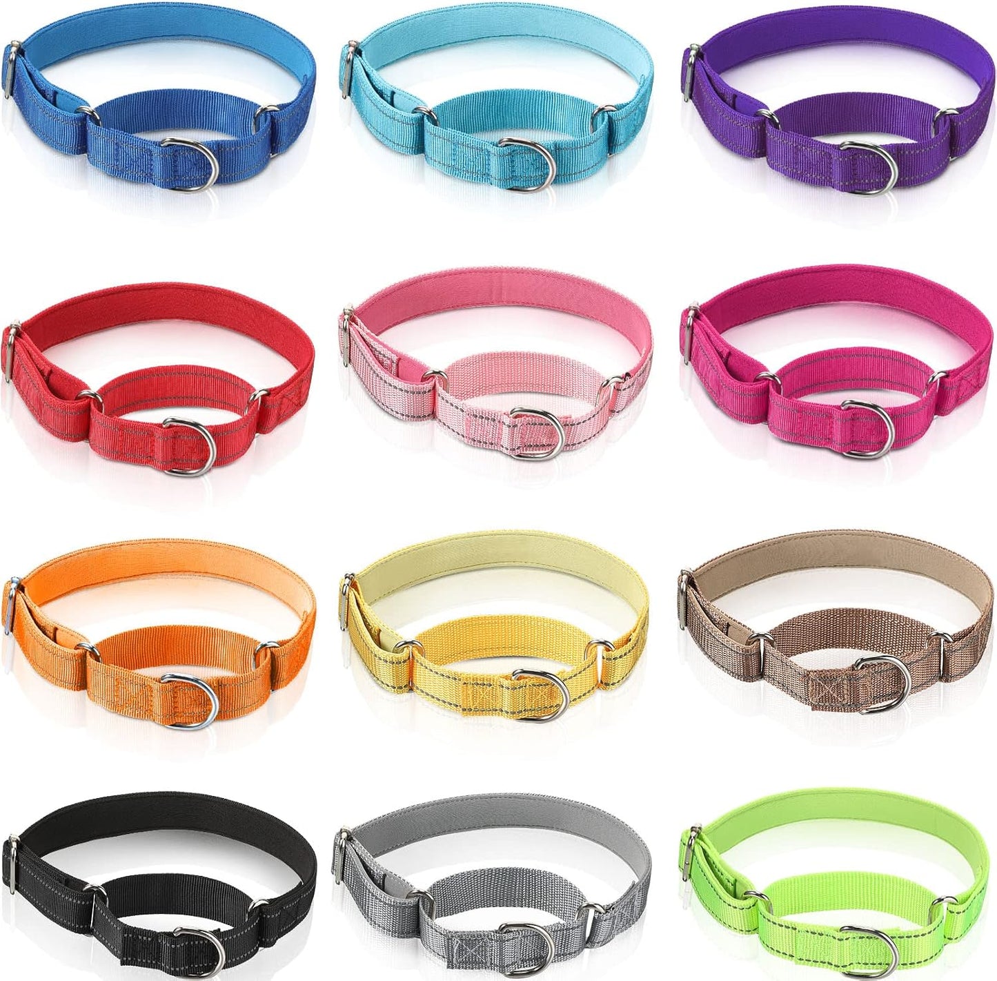 Cunno martingale dog collar twelve pieces set front view showing assorted colors