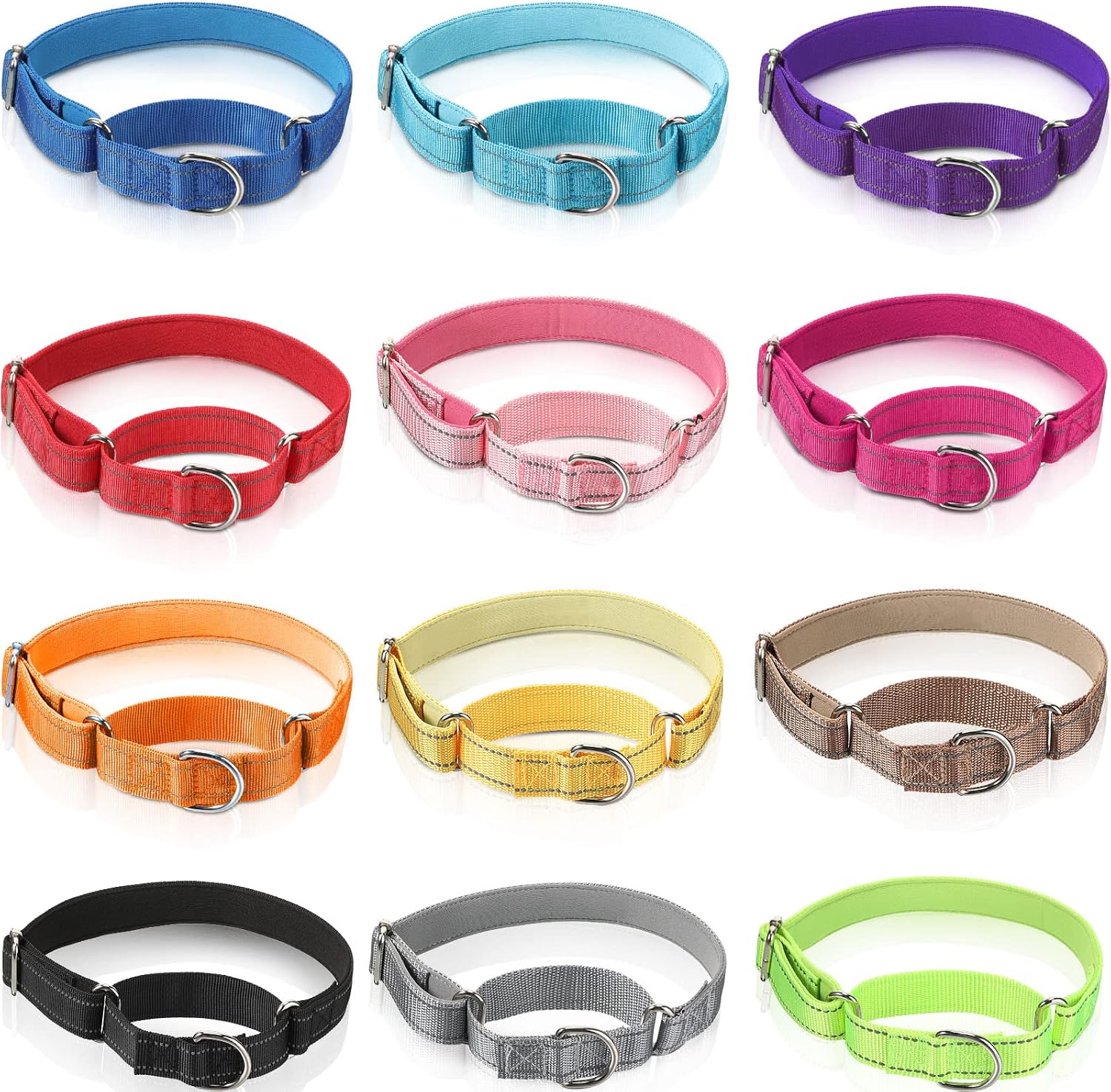 Cunno martingale dog collar twelve pieces set front view showing assorted colors