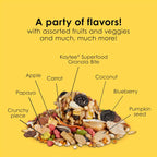 Selection of ingredients including dried fruits and seeds in Kaytee Fiesta blend.