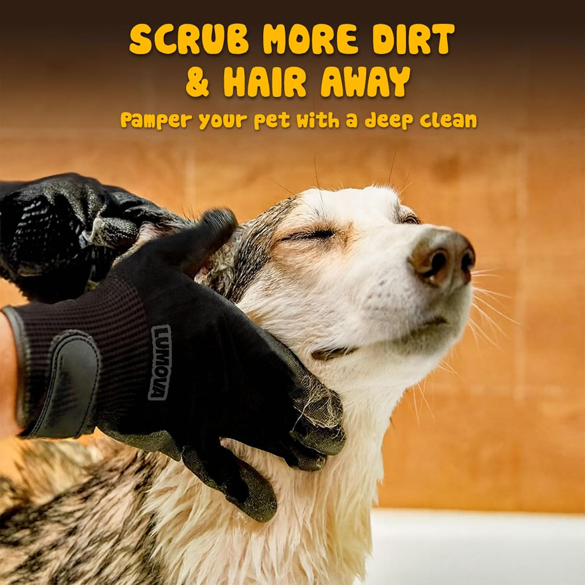 Close up of silicone bristles on Lumova grooming mitt