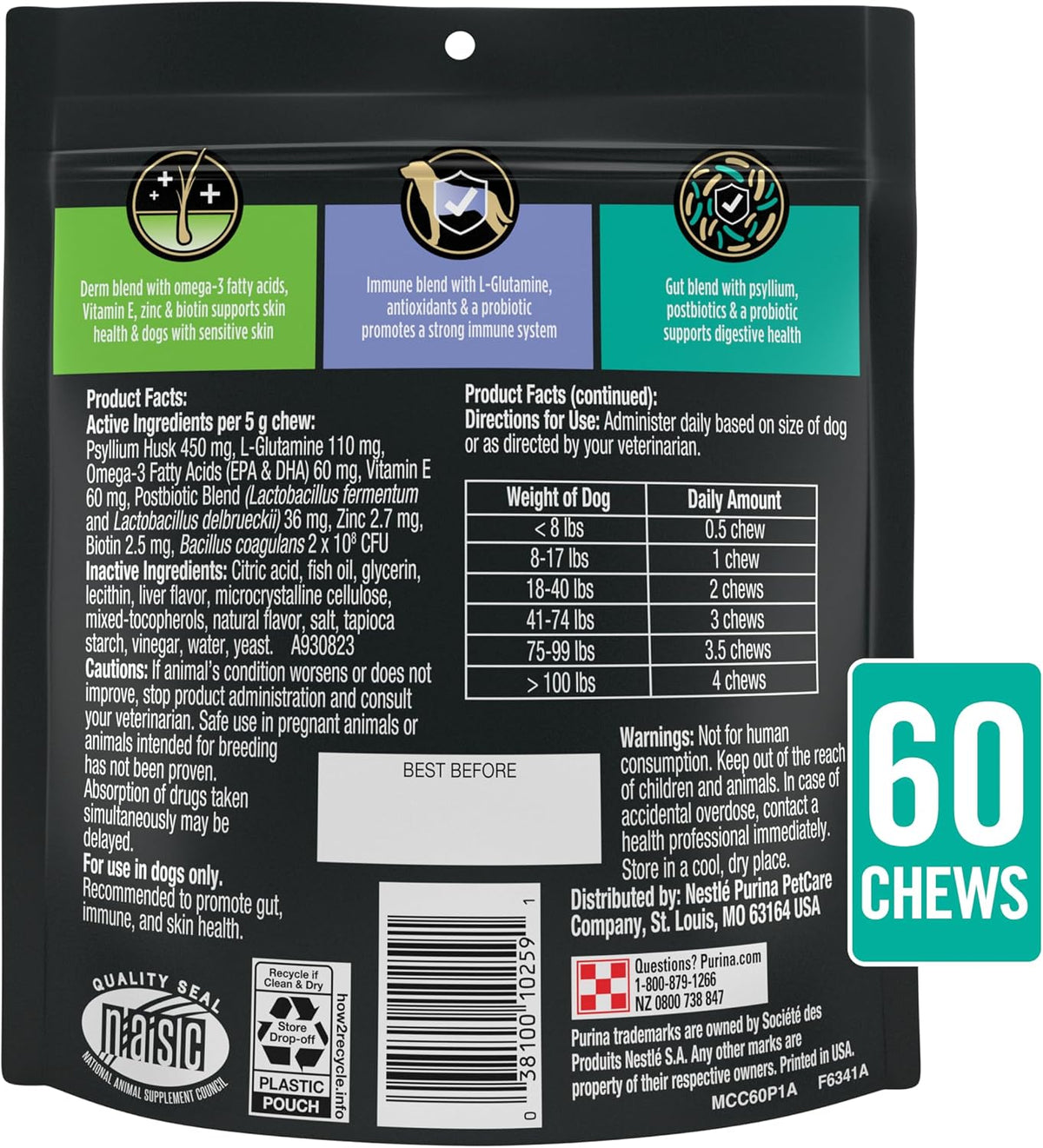 Premium imported 30 count pouch of Purina veterinary canine health supplements