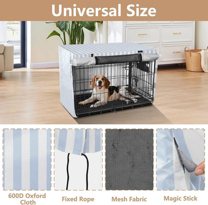 ZRWLUCKY blue striped dog crate cover mesh window detail for airflow