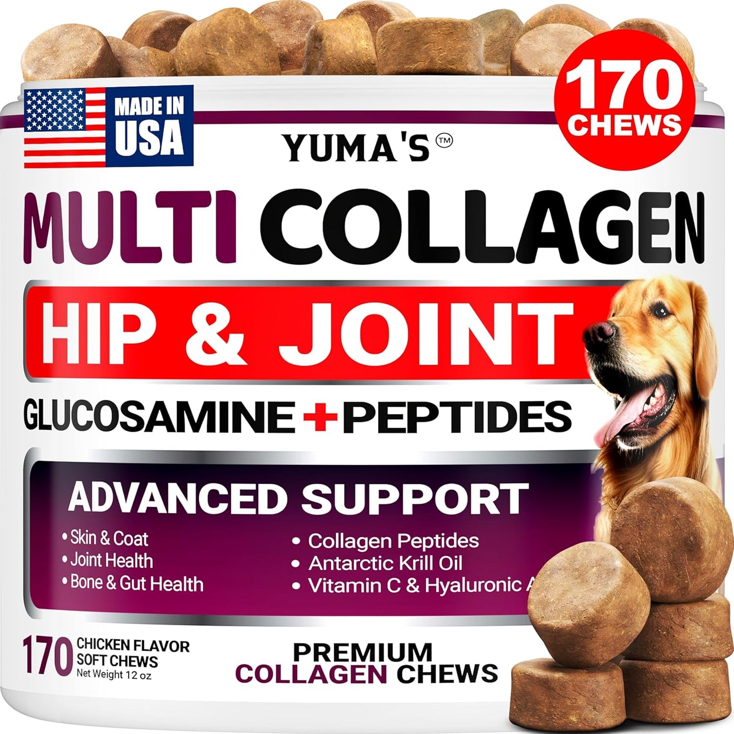 Back view of USA made calming supplement for small medium and large dogs.