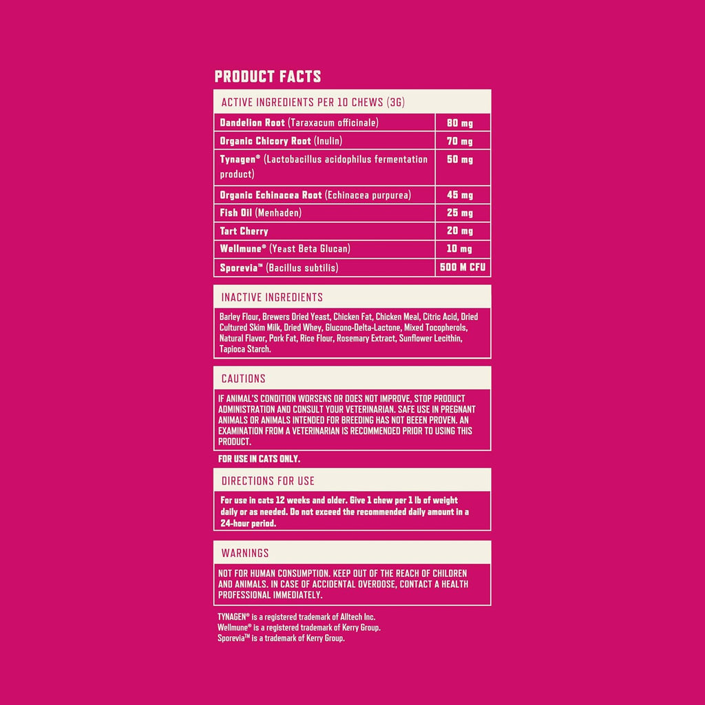 Rocco & Roxie daily health supplement packaging showing feeding guidelines for kittens and cats