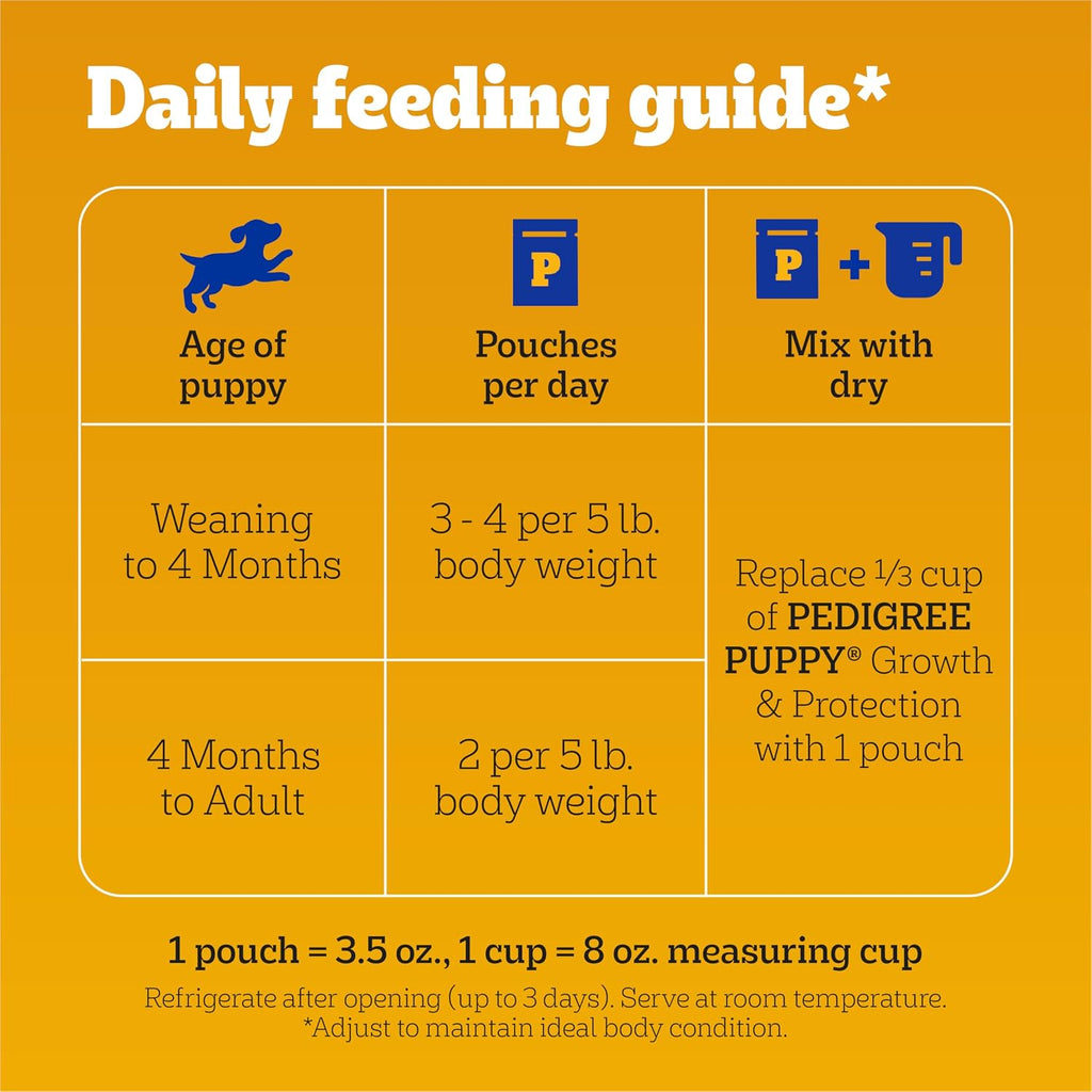 Pedigree wet dog food pouches for puppy brain and bone development