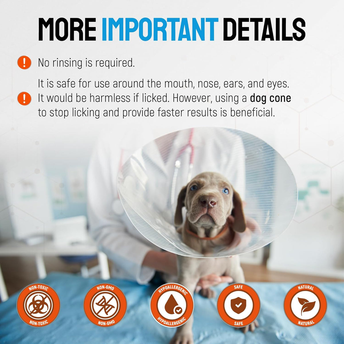 Silver Grade dog first aid spray bottle next to a dog cone
