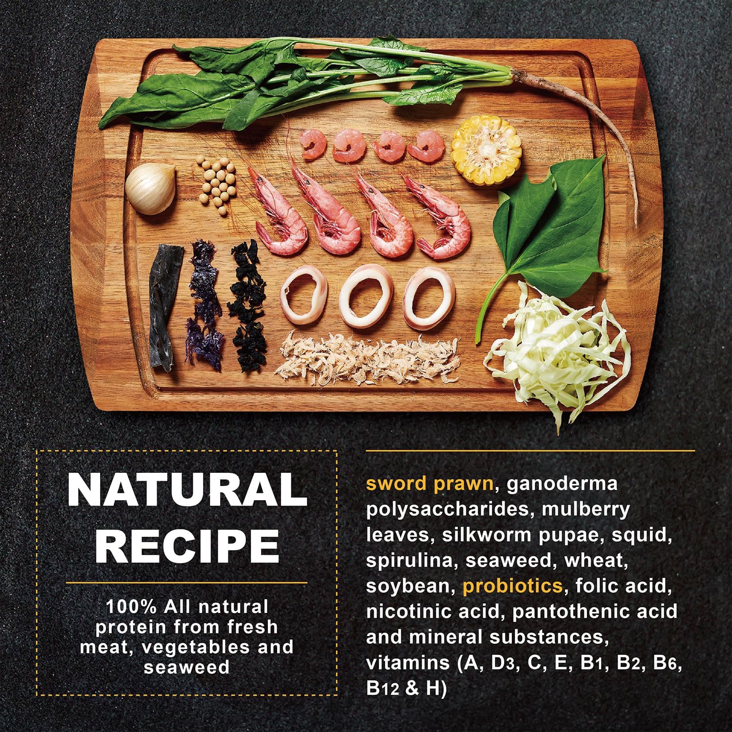 All natural ingredients shrimp food back label details