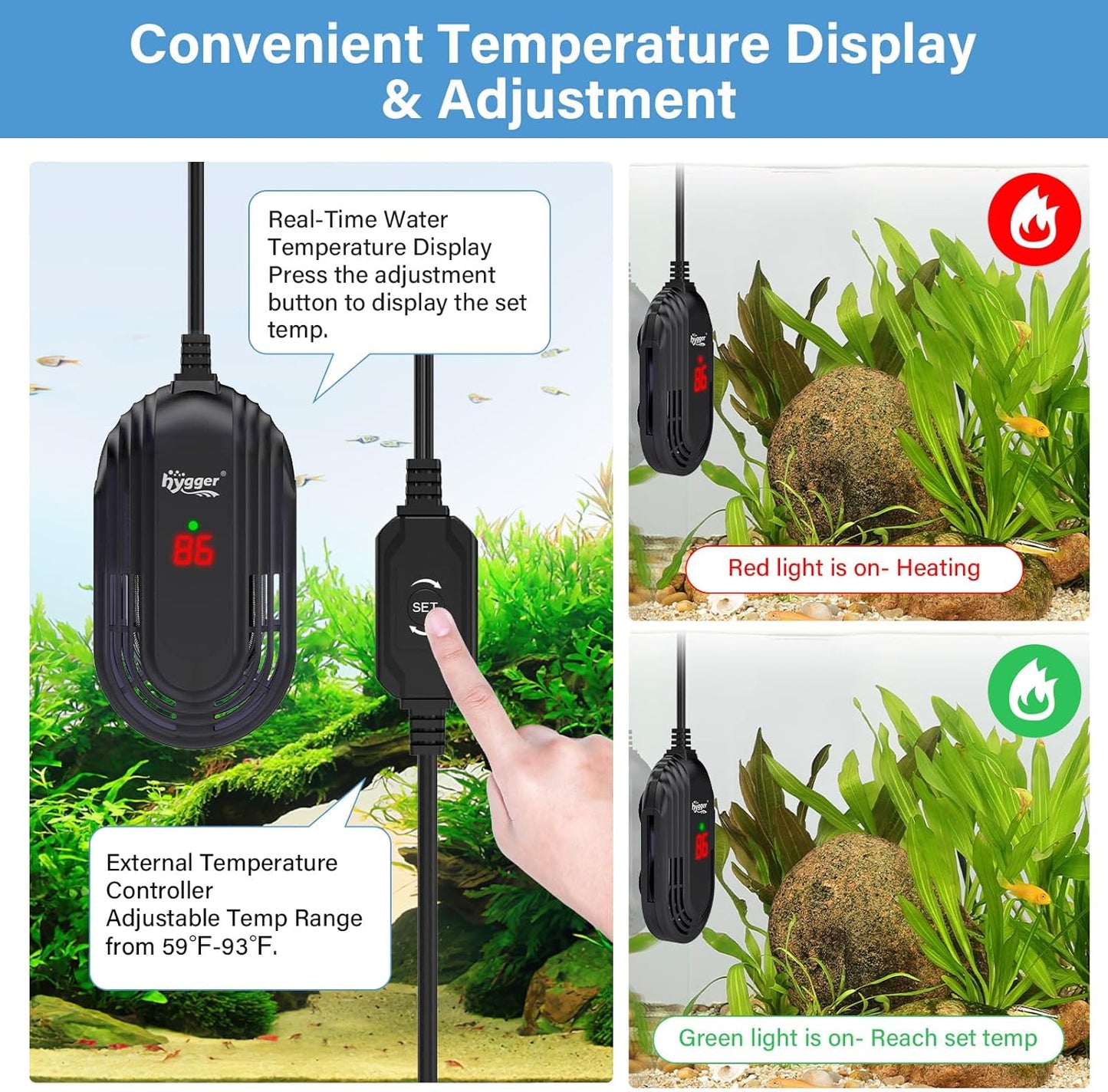 Hygger aquarium heater with external temperature controller
