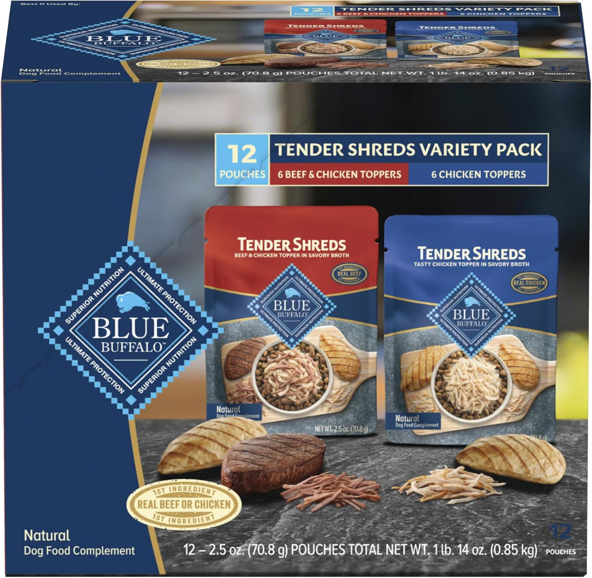 Blue Buffalo Tender Shreds variety pack front view