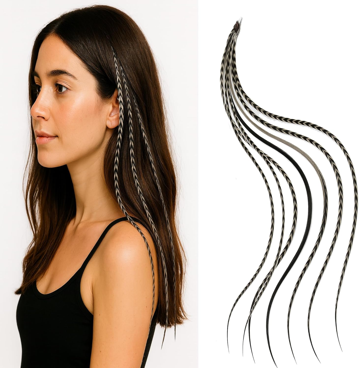 Sexy Sparkles salt and pepper feather hair extension front view