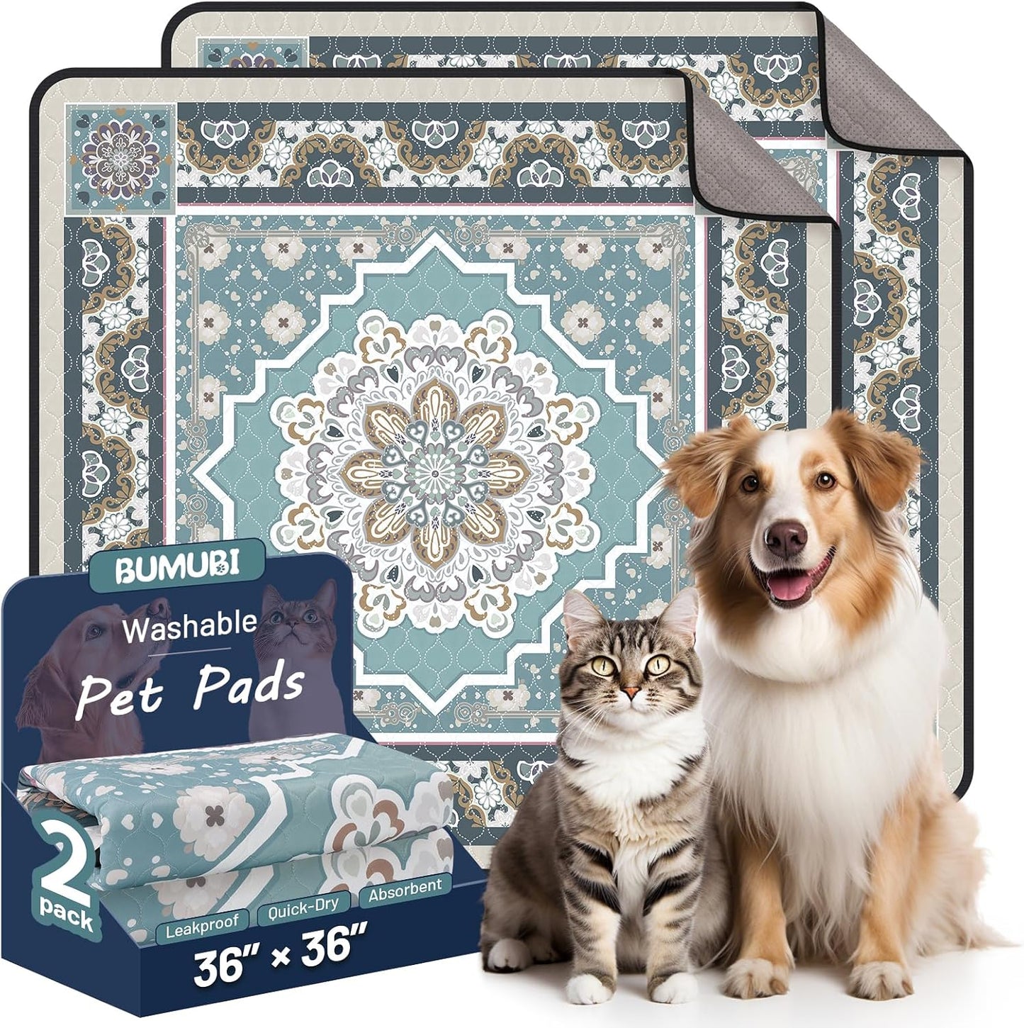 Washable Pee Pads for Dogs,Super Absorbent Reusable Puppy Training Pads, Leak-Proof & Non-Slip,for Potty Training,Whelping,Crate & Playpen24x36in(Pack of 2), Grayish Blue - Image 11