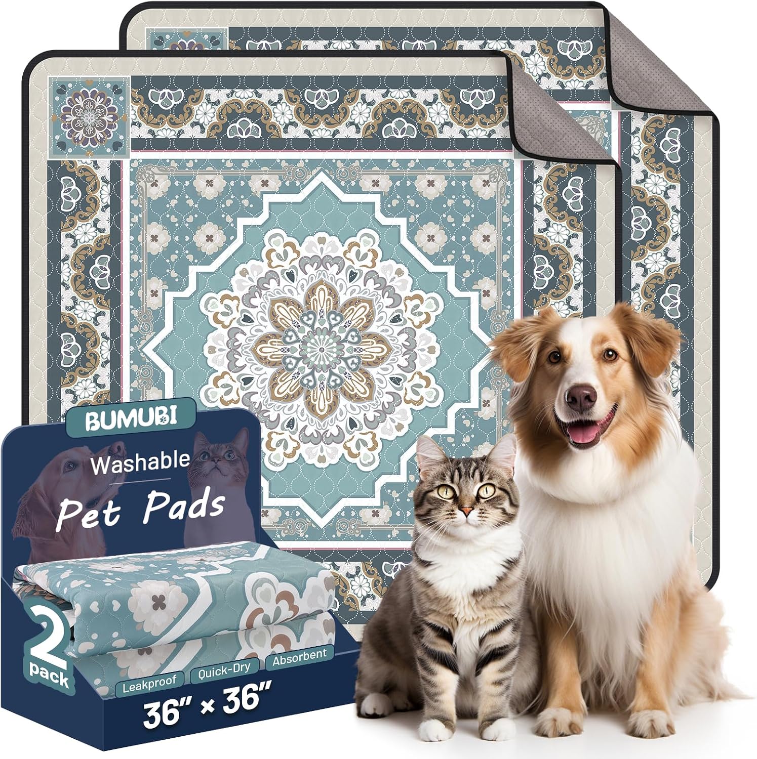 Washable Pee Pads for Dogs,Super Absorbent Reusable Puppy Training Pads, Leak-Proof & Non-Slip,for Potty Training,Whelping,Crate & Playpen24x36in(Pack of 2), Grayish Blue - Image 11