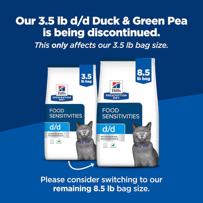 Hill's Prescription Diet feline d/d limited ingredient food allergy dry cat food.