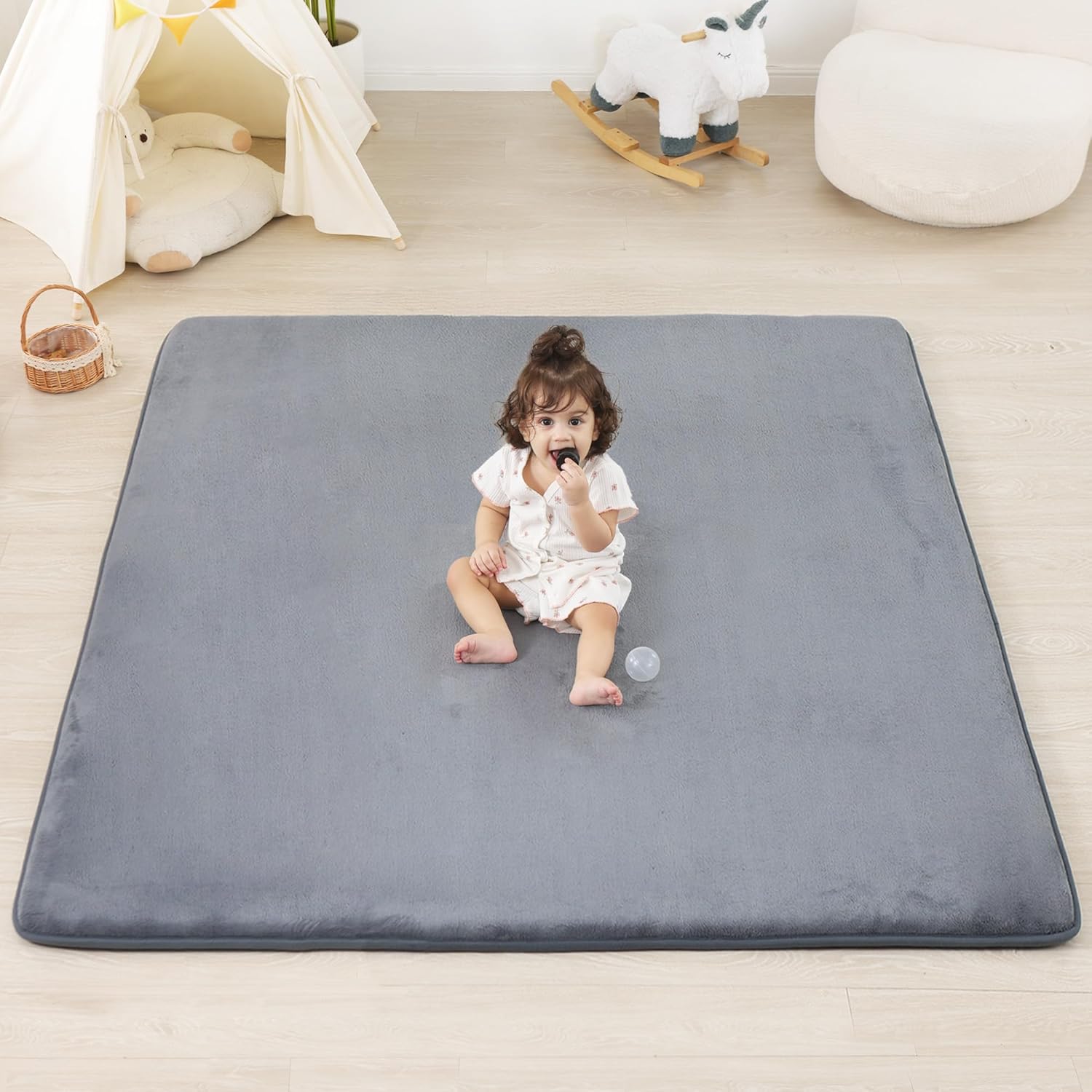 PaPaMat 1.3 Inch Thick Baby Floor Play Mat Dark Grey front view