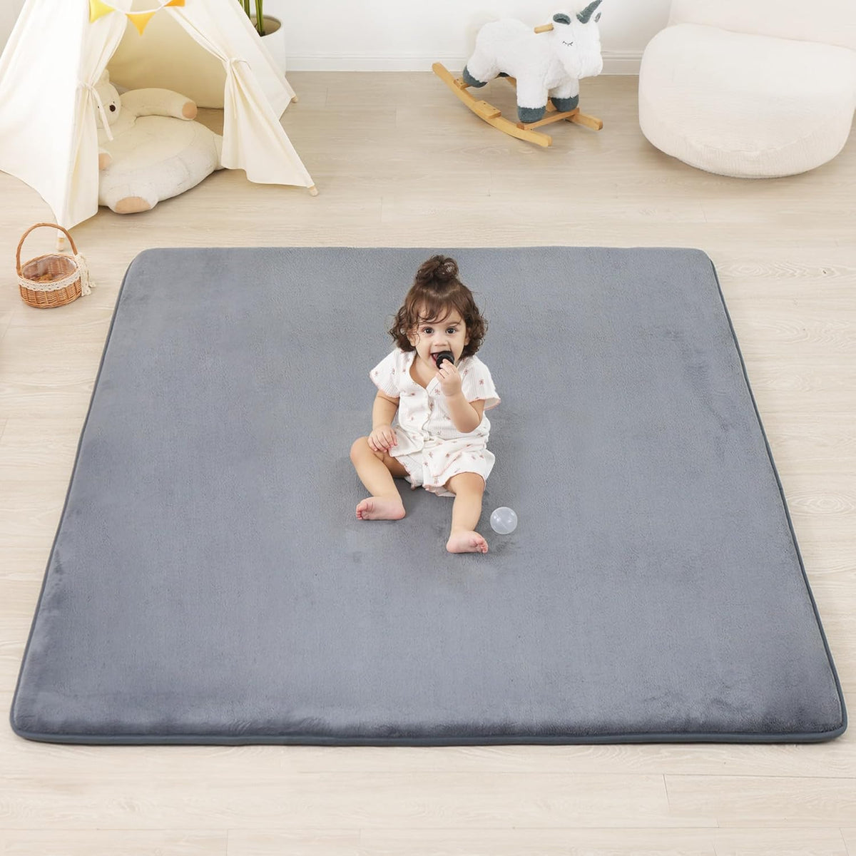PaPaMat baby floor play mat front view in dark grey