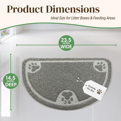Evelots half moon litter catcher mat displaying dark gray paw print accents